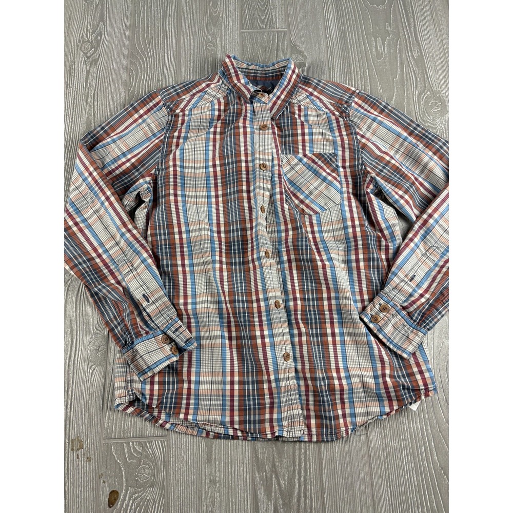 Prana Mens Plaid Casual Shirt Button Up Long Sleeve Multicolor Medium